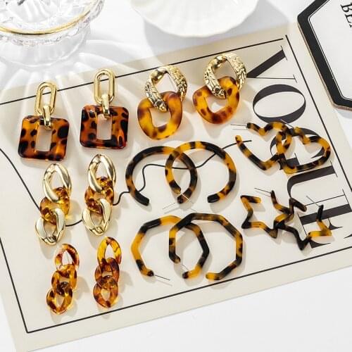 Bohemian Brown Drop Earrings for Women Gold Vintage Metal Dangle Chain Geometric Acrylic Hoop Hanging Earring 2021 Trend Jewelry