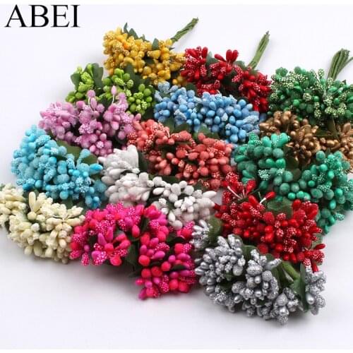 24pcs/lot Artificial Stamen Flower Bouquet Fake Plants Pistil DIY Scrapbooking Cards Garland Craft Wedding Cake Home Decoration