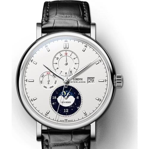 Mens watches,men automatic watch LOBINNI luxury mens self wind mechanical wristwatch Switzerland clock sapphire stainless steel