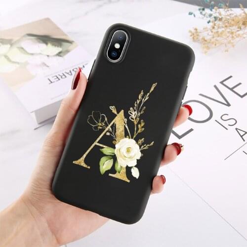 Custom Floral Gold Initials Alphabet A-Z Phone Case Cover For iPhone 12 XS Max XR 11 Pro Max 8 8Plus X 7Plus Soft TPU Silicone