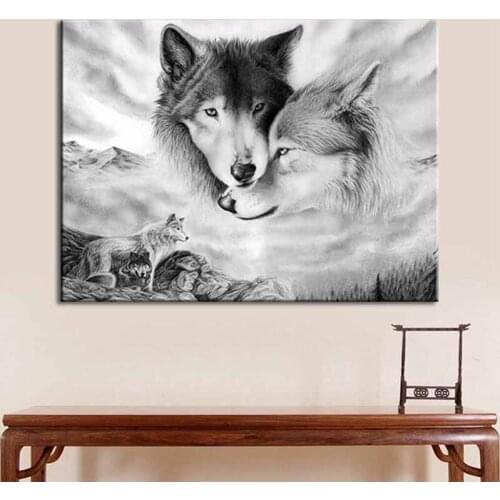 Black & White Wolf Nature Canvas Wall Art Painting Wolf Art Decoration Home Canvas picture on the Wall Picture Decor (No Frame)