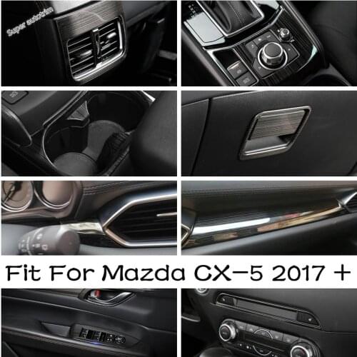 Black Interior Fit For Mazda CX-5 2017 - 2021 CD / Door Sills / Cup Holder / Glove Box Handle Sequins / Instrument Cover Trim