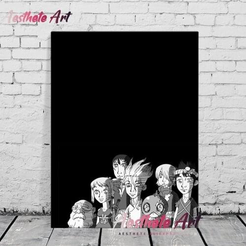 Dr Stone Black Funny Anime Decoration Home Decor Manga Canvas Painting Living Room Wall Art Pictures Posters Prints