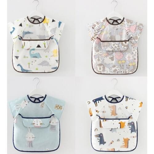 Cotton Bibs Enclosure For Children Cartoon Fashion Unisex Short Sleeve Apron Solid Power Supply Babies Accessories Newborn Stuff