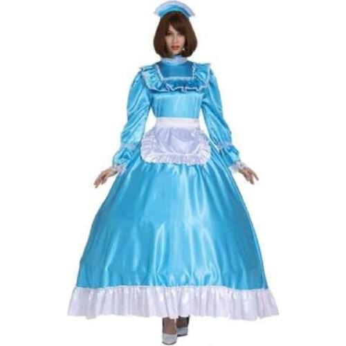 Girl Maid Lockable Satin Long Dress Cosplay Costume Tailor-made