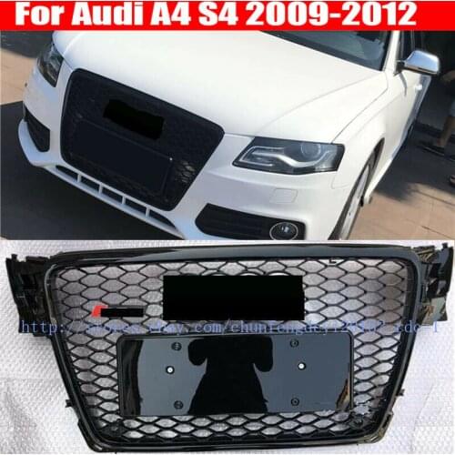 For Audi A4 S4 B8 2009 2010 2011 2012 RS Style Euro Honeycomb Hex Mesh Gloss Black Grill