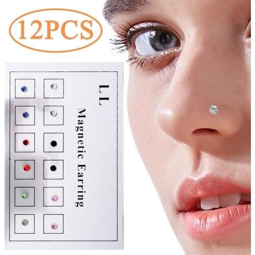 12pcs/Card Steel Nose Ring Cute Stud Lip Magnetic Earring Piercings Nose Piercing Fake Piercing Jewelry New Fashion Jewelry