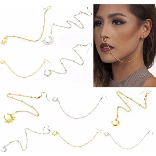 1 pc Fashion Nose Rings Chain Fake Nose Piercing Summer Style U Nose Hoop Fake Nose Rings and Studs Ear Chain Women Body Jewelry