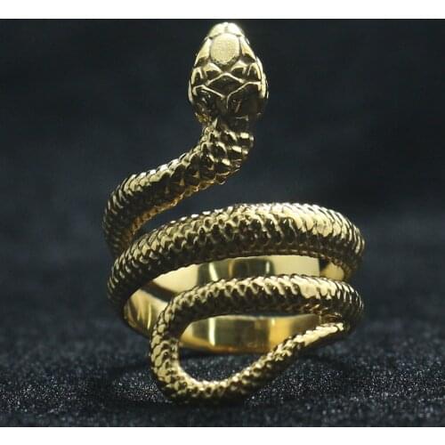 Unisex 316L Stainless Steel Cool Gold Color Classic Snake Ring Newest
