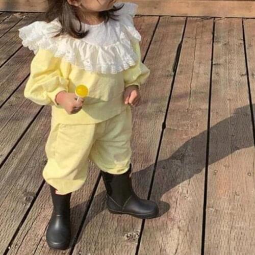 2021 Spring Korean Children Clothing Sets With Lace Cotton Kids Clothes For Girls Casual Suit 2pcs Long Sleeve Tops+pants Outfit