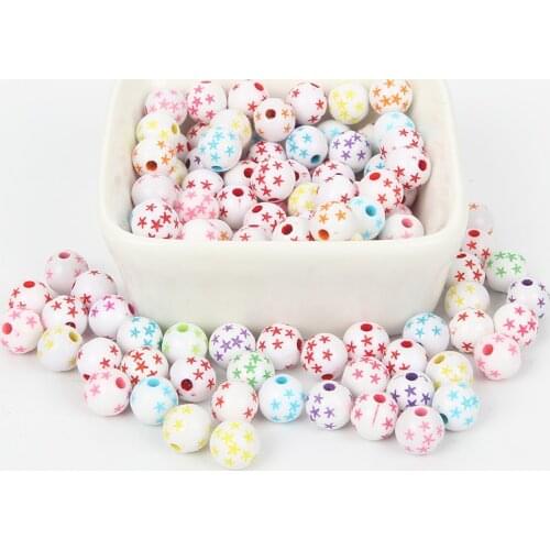 100Pcs 8mm Round White Star fish Acrylic Beads For Jewellery Marking Loose Spacer Bead Bracelet Necklace Charm Jewelry Finding