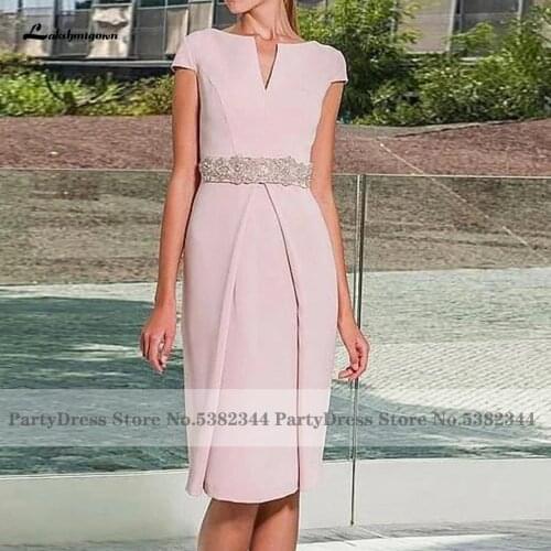 Lakshmigown Pink Short Mother of Bridal Dress for Wedding 2021 Robe Satin Sexy Evening Party Gown Vestido de fiesta de boda