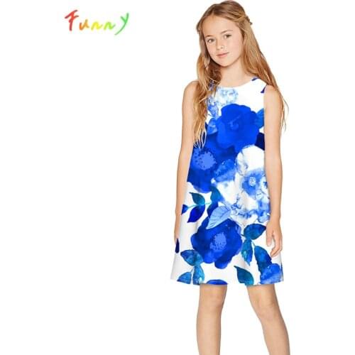 Girls Summer Dress 10 to 12 Years Casual Children Clothes A Line Sleeveless Floral Print Party Princess Dress Girl Vestidos