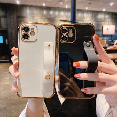 Fashion Wrist Strap Electroplated Phone Case For iPhone 12 MINI 11 Pro Max XR XS X 7 8 Plus SE 2020 Shockproof Bumper Cover