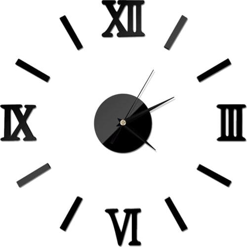 3D Roman Numerals Frameless Large Acrylic Mirror Surface DIY Wall Clock Home Office School Wall Decor Art Wall Clock Stickers