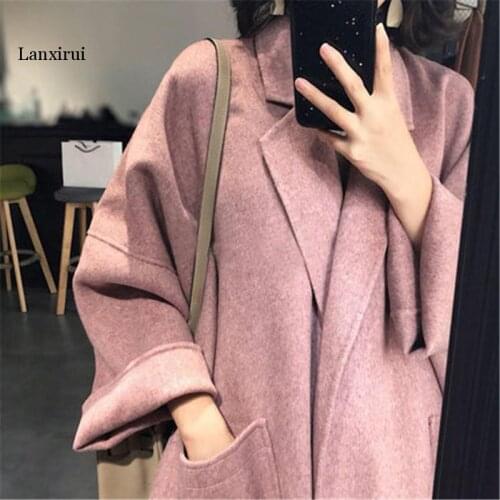 New Autumn Winter Wool Cashmere Coat Women Jackets Loose Slim Cardigan Long Woolen Coats Female Outerwear