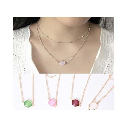 New fashion Simple imitation gemstone pendant double layer short necklace For Women girl Accessories jewelry wholesale