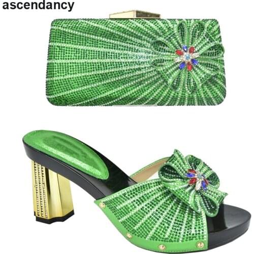 New Arrival Italian Women Wedding Shoes and Bag Set Decorated with Rhinestone High Heels Sexy Ladies Wedding Sandals Bridal