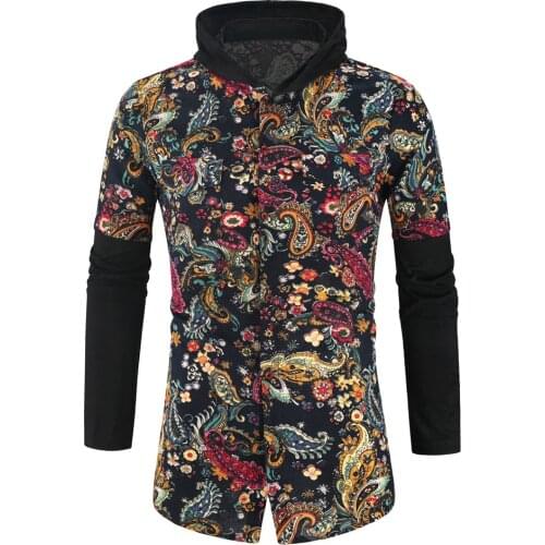 New personality patchwork shirt mens street casual hip hop long-sleeved shirt mens loose shirt large size M-3XL
