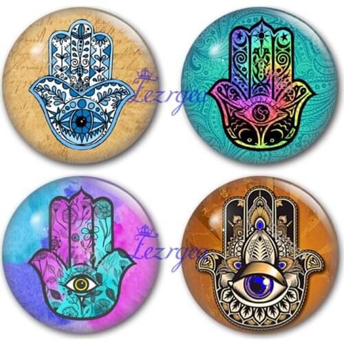 Hamsa hand flower glass cabochon, Hamsa hand Round photo glass cabochon demo flat back Making findings