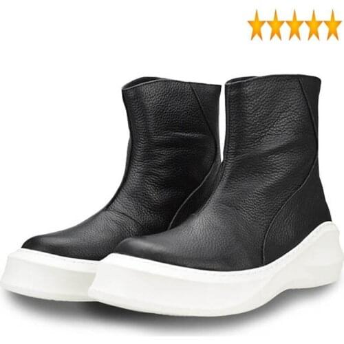 Style 2021 Autumn New Punk Fashion High Top Genuine Cow Leather Zipper Mens Shoes Male Sapato Masculino Couro Plus Size