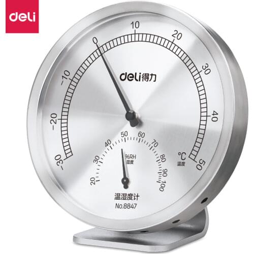 Deli 8812 Stainless Machanical Thermo-Hygrometer Mechanical induction element no need battery Temperature and humidity meter