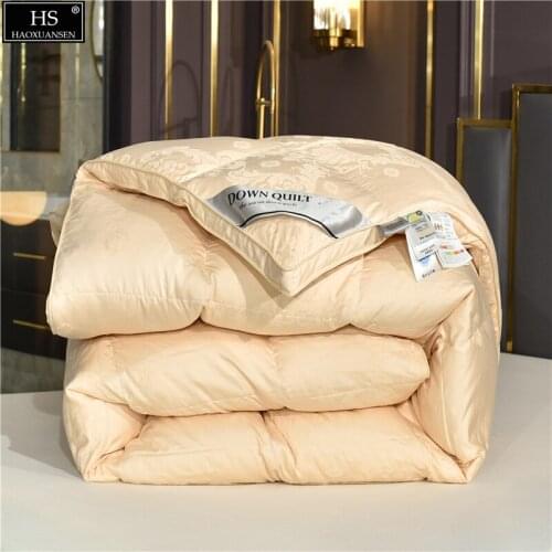 Yellow Fabric Jacquard Goose Down Quilt Comforter Filling Power 600 Combed Cotton Duvet Quilt Warm Winter OEKO-TEX Certified
