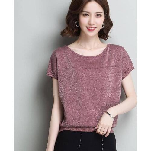 Womens Knit Basic Tops and Spring Summer Sweater Shiny Pullover Holidays Korean Style Femme Shirts For New Women Y424