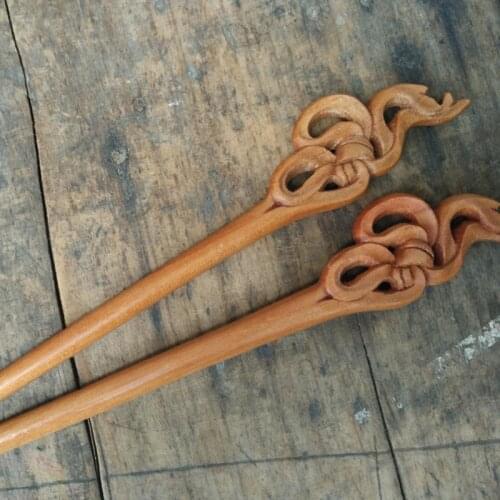 1PC Elegant Rose Handmade Vintage Carved Elegant Ebon Hair Sticks Pins Picks Pins Handmade Carved Wood Hair Forks