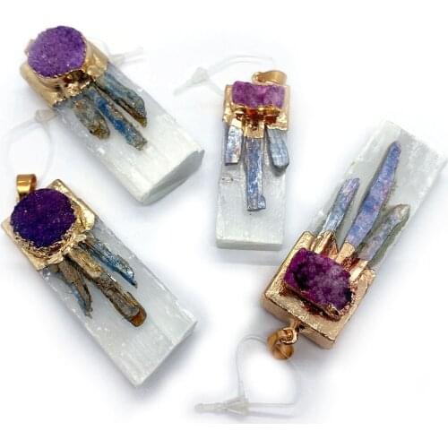 1pcs Colorful Natural Stone Crystal Pendant Rectangular Design Reiki Stone DIY Necklace Charm Jewelry Making Supplies Accessorie