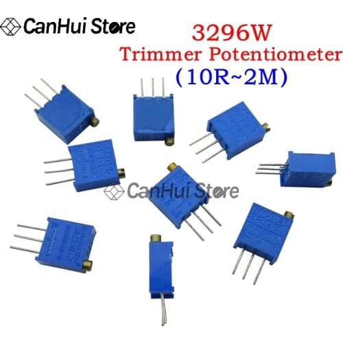 10pcs 3296W 3296 50 100 200 500 ohm 1K 2K 5K 10K 20K 50K 100K 200K 500K 1M ohm 103 100R 200R 500R Trimpot Trimmer Potentiometer