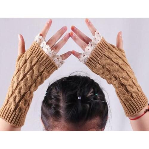120pairs/lot women winter warm twist knitted half finger lace glove/Knitted gloves