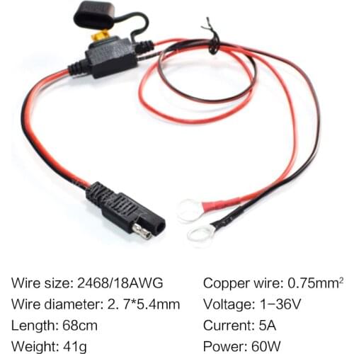 18AWG 0.75 Square 68CM 5A Insert fuse With Memory Recovery O-Type Terminal to SAE Plug Power Cord