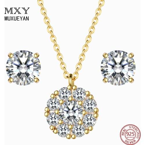 925 Sterling Silver Classical Round Jewelry Sets For Women Necklace And Earring Gold Jewelry Wedding 2021 Trend MUXUEYAN