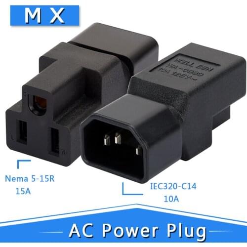 IEC 320 C14 to Nema 5-15R AC Adapter, 3-Pin IEC Male to US Female