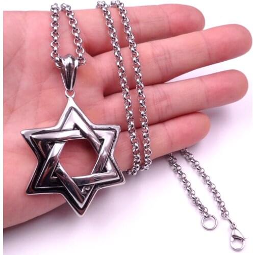 Biker 316L Stainless Steel Jewish Star of David Large Stainless Steel Pendant 4mm Round Rolo chain 24