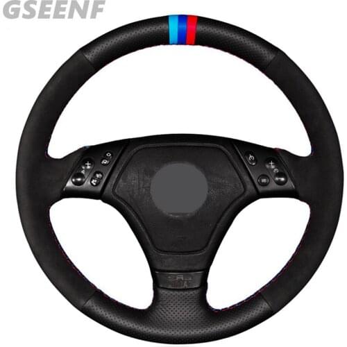 Car Steering Wheel Cover For BMW E36 1996-2000 E46 1998-2000 Black Hand-stitched Comfortable Suede and Genuine Leather