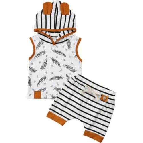 Pudcoco US Stock 2PCS Set Newborn Baby Boy Sleeveless Hooded Vest Tops Striped Shorts Pant Outfits Summer Boys Summer Clothes
