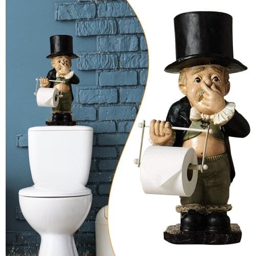 Creative Spoof Toilet Butler without Roll Paper Holder Pinching Nose Resin Ornament for Bathroom Super Cute Home Decoration