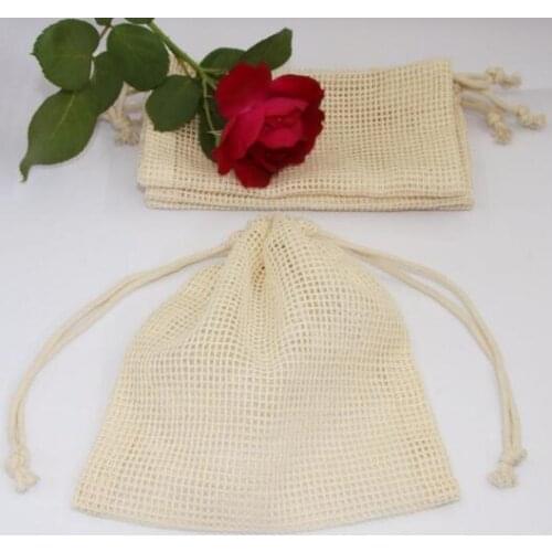 Reusable Bags Organic Cotton Washable Mesh Bags for Grocery Shopping Fruit Vegetable Organizer Storage Bag