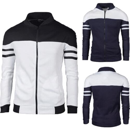 Fashion Men Slim Zipper jackets Striped Sweatshirt jacket Casual coat outerwear Mens Tops M-3XL