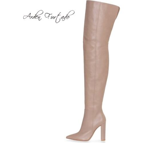 Arden Furtado Fashion Womens Shoes Winter Pointed Toe Chunky Heels Zipper Sexy Elegant Ladies Boots Over The Knee boots 45 46