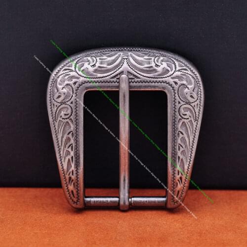 Men Antique Silver Western Cowboy Cowgirl Rodeo Flower Engraved Leathercraft End Bar Pin Belt Buckle Replacement Fit 30mm