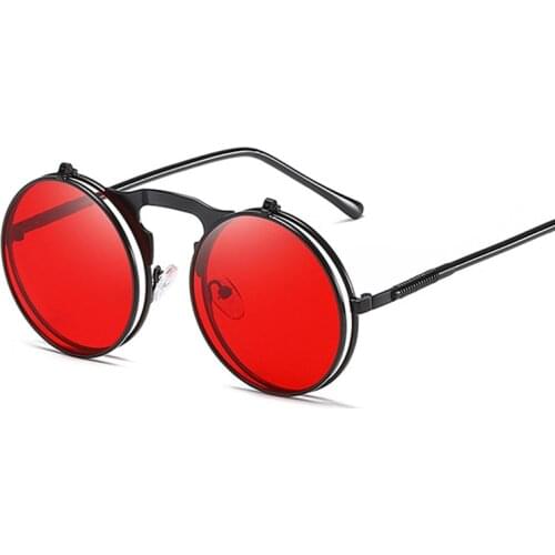 Flip Punk Round Sunglasses Men Women Brand Designer Vintage Sun Glasses Male Female Metal Frame High Quality Oculos De Sol