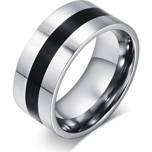 Black and Silver color mens rings women jewelry wide 9mm