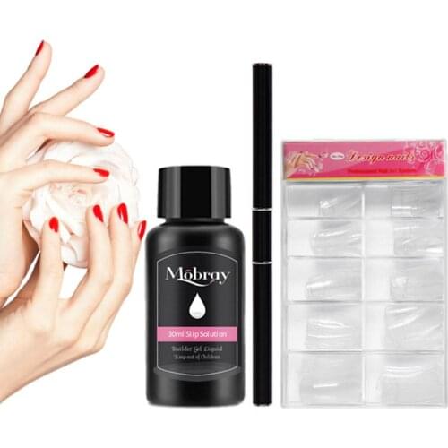 Nail Slip Solution Poly Extention Gel Set Poly Building Gel Liquid Camouflage Color Nail Tip Form Crystal UV Gel Slice Brush