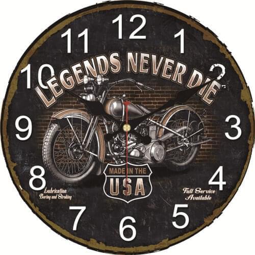 16 Inch Rustic Farmhouse Vintage Wall Clock Motorcycle Legends Never Die Large Race Route Silent Battery Operated Wall Clocks