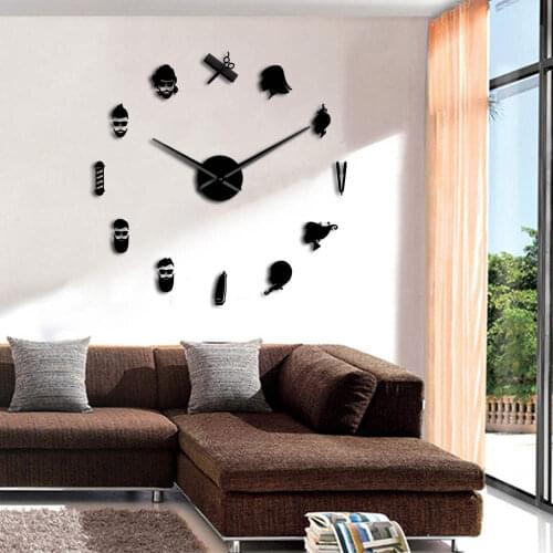 Beauty Barber Salon Wall Art Decor DIY Large 3D Wall Clocks Modern Design Pole Shears Barbering Shop Big Wall Watches