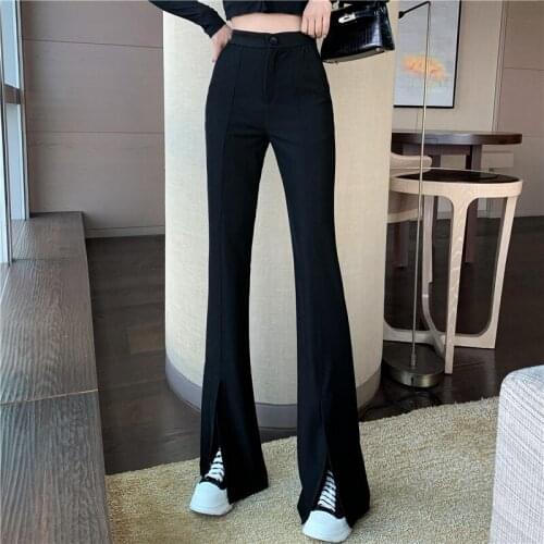 Latest Skinny Tall Womens High Rise Slim-Leg Long Trousers Casual Ladies Plus Size Loose Straight Pants Streetwear Black Autumn