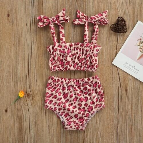 Toddler Baby Girl Casual Two Piece Set Leopard Suspender Tops + Elastic Triangle Short Pants Infant Kids Summer Outwear